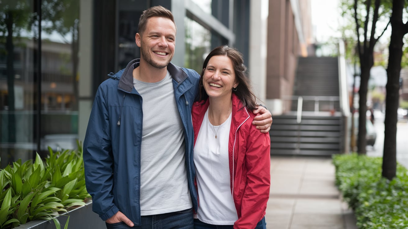A smiling couple celebrating lotto win